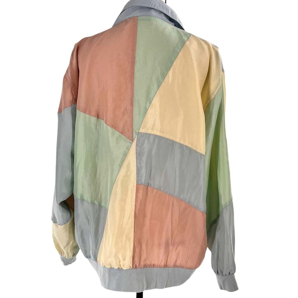vintage women's 100% silk pastel patchwork windbreaker jacket full zip large